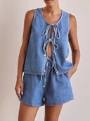 Denim Tie-Front Vest & Shorts Set