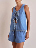 Denim Tie-Front Vest & Shorts Set