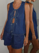 Denim Tie-Front Vest & Shorts Set