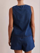 Denim Tie-Front Vest & Shorts Set