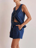 Denim Tie-Front Vest & Shorts Set