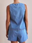 Denim Tie-Front Vest & Shorts Set