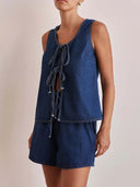 Denim Tie-Front Vest & Shorts Set
