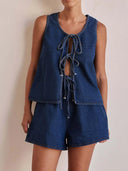 Denim Tie-Front Vest & Shorts Set