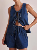 Denim Tie-Front Vest & Shorts Set