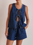 Denim Tie-Front Vest & Shorts Set