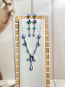 Blue Lace and Muhave and White Buffalo Necklace and Earrings S.No-9