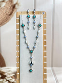 Blue Lace and Muhave and White Buffalo Necklace and Earrings S.No-9