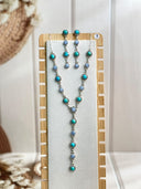 Blue Lace and Muhave and White Buffalo Necklace and Earrings S.No-9