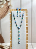 Blue Lace and Muhave and White Buffalo Necklace and Earrings S.No-7