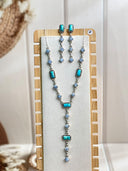 Blue Lace and Muhave and White Buffalo Necklace and Earrings S.No-8
