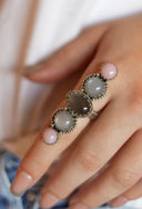 Celestial Harmony Five Stone Grey Moonstone & Pink Opal Statement Ring