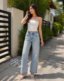 Light Washed Straight Leg Denim Pants