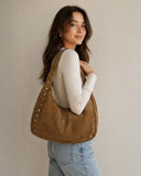 Suede Studded Trim Hobo Bag