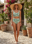 Blue Floral Two-Piece Swimsuit Set