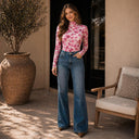 Pink & Red Floral Mesh Long Sleeve Top