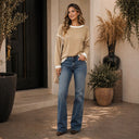 Taupe Contrast Trim Knit Top