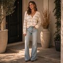 Cream Striped Button Cardigan