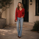 Rust Orange V-Neck Collar Knit Sweater