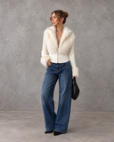 Valencia Luxe Faux Fur Collar Ribbed Zip-Up Jacket