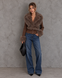 Valencia Luxe Faux Fur Collar Ribbed Zip-Up Jacket