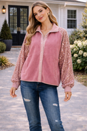 Pink Fleece Jacket with Sequin Long Sleeves & Snap Button Closure