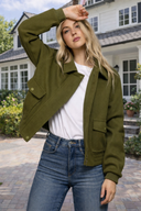 Long Sleeve Lapel Collar Soft Felt Bomber Jacket