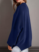 Double Take Side Slit Round Neck Long Sleeve Sweater-Sweaters-Rae Collective, Women's Online Fashion Boutique Located in Phoenix, Arizona (Scottsdale Area)