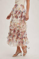 Floral Ruffled Mesh Midi Skirt-Skirts-Rae Collective, Women's Online Fashion Boutique Located in Phoenix, Arizona (Scottsdale Area)