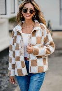 Checkered Snap Down Long Sleeve Teddy Jacket-Rae Collective, Women's Online Fashion Boutique Located in Phoenix, Arizona (Scottsdale Area)