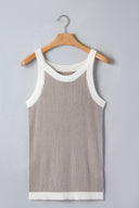 Pale Khaki Contrast Trim Ribbed Knit Sweater Tank