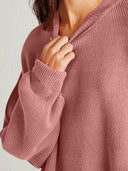 Double Take Side Slit Round Neck Long Sleeve Sweater-Sweaters-Rae Collective, Women's Online Fashion Boutique Located in Phoenix, Arizona (Scottsdale Area)