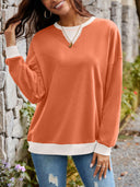 Lovelet Contrast Round Neck Long Sleeve Sweatshirt-Rae Collective, Women's Online Fashion Boutique Located in Phoenix, Arizona (Scottsdale Area)