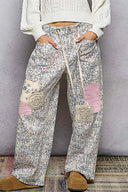 Twill Denim Patchwork Straight Pants