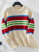 Contrast Stripes Round Neck Long Sleeve Sweater-Rae Collective, Women's Online Fashion Boutique Located in Phoenix, Arizona (Scottsdale Area)
