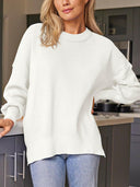 Slit Round Neck Dropped Shoulder Sweater-Rae Collective, Women's Online Fashion Boutique Located in Phoenix, Arizona (Scottsdale Area)