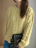 Cable-Knit Round Neck Long Sleeve Cardigan-Cardigans-Rae Collective, Women's Online Fashion Boutique Located in Phoenix, Arizona (Scottsdale Area)