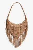 Aztec Maze Fringe Hobo Bag – Taupe