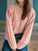 Cable-Knit Round Neck Long Sleeve Cardigan-Cardigans-Rae Collective, Women's Online Fashion Boutique Located in Phoenix, Arizona (Scottsdale Area)