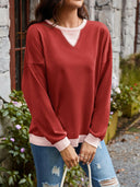 Lovelet Contrast Round Neck Long Sleeve Sweatshirt-Rae Collective, Women's Online Fashion Boutique Located in Phoenix, Arizona (Scottsdale Area)