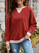 Lovelet Contrast Round Neck Long Sleeve Sweatshirt-Rae Collective, Women's Online Fashion Boutique Located in Phoenix, Arizona (Scottsdale Area)