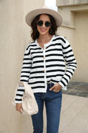 Angel Wings Striped Round Neck Button-Down Dropped Shoulder Cardigan-Cardigans-Rae Collective, Women's Online Fashion Boutique Located in Phoenix, Arizona (Scottsdale Area)