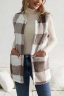 Sherpa Plaid Open Front Vest Coat-Rae Collective, Women's Online Fashion Boutique Located in Phoenix, Arizona (Scottsdale Area)