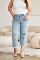 RfM Full Size Tummy Control High Waist Raw Hem Distressed Jeans-Rae Collective, Women's Online Fashion Boutique Located in Phoenix, Arizona (Scottsdale Area)