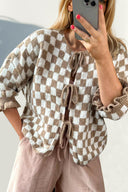 Double Take Tied Checkered Dropped Shoulder Flounce Sleeve Cardigan-Rae Collective, Women's Online Fashion Boutique Located in Phoenix, Arizona (Scottsdale Area)