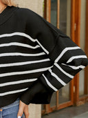 Round Neck Striped Lantern Sleeve Sweater-Rae Collective, Women's Online Fashion Boutique Located in Phoenix, Arizona (Scottsdale Area)