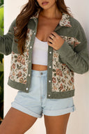 Sage Green Floral Patchwork Corduroy Jacket-Jackets-Krush Kandy, Women's Online Fashion Boutique Located in Phoenix, Arizona (Scottsdale Area)