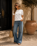 Sweet Spot Elegant Polka Dot Bubble Short Sleeve