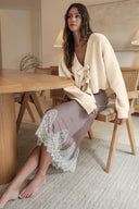 Jet Stream Bowknot Front Loose V Neck Knitted Cardigan-Krush Kandy, Women's Online Fashion Boutique Located in Phoenix, Arizona (Scottsdale Area)