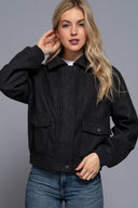 Long Sleeve Lapel Collar Soft Felt Bomber Jacket-Jackets-Krush Kandy, Women's Online Fashion Boutique Located in Phoenix, Arizona (Scottsdale Area)
